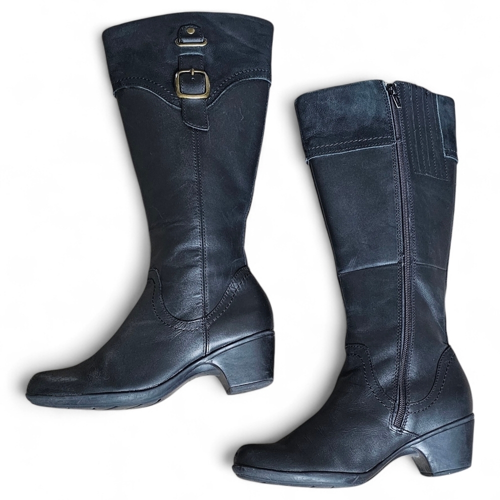 Clarks Women’s Black Leather Knee-High Boots with Buckle Size 6M - Picture 6 of 8